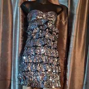 Rachael & Chloe Strapless Sequin Dress - Silver and Black